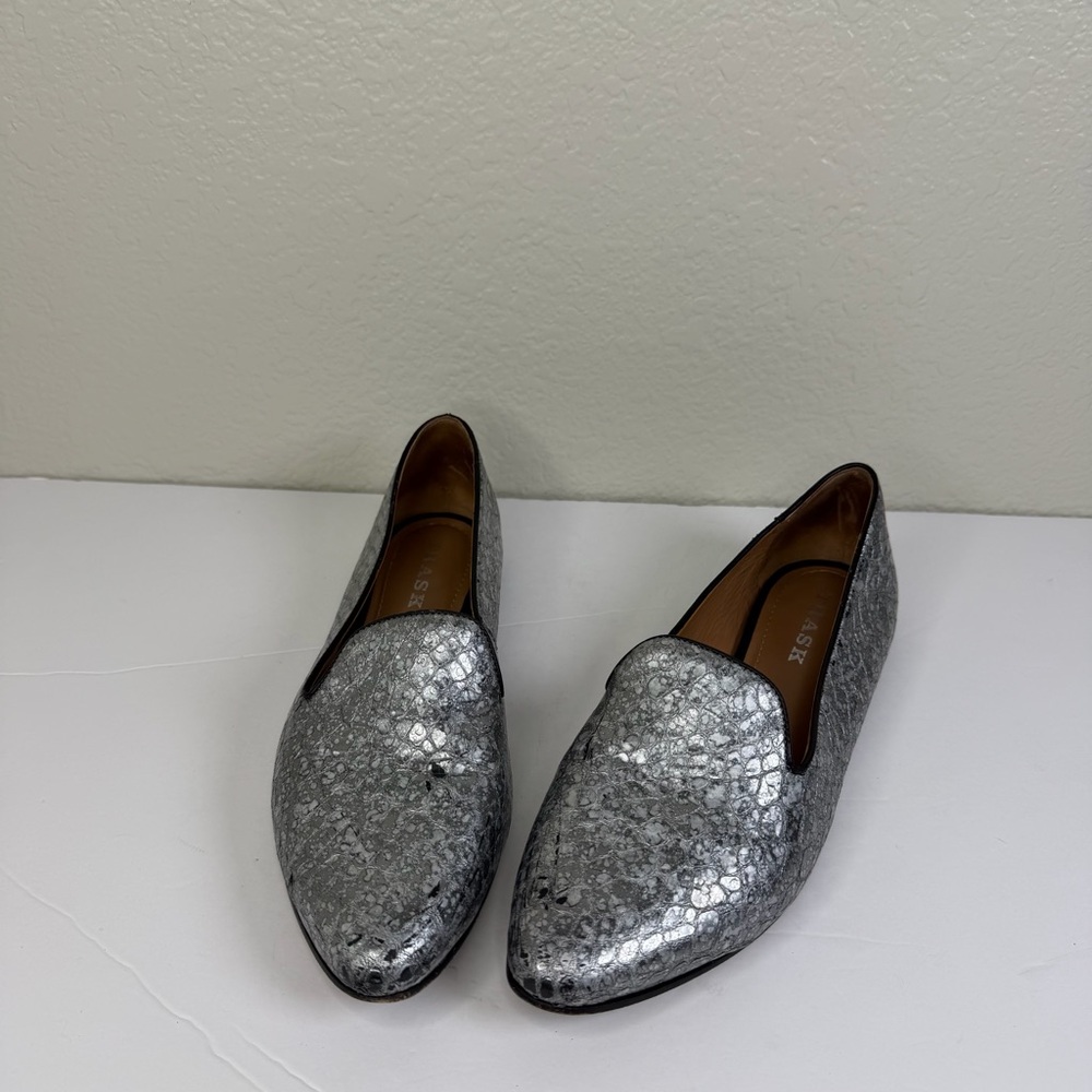 Trask Women’s Pewter Metallic Croc Print Farrah Slip-on Flats Loafers Size 9M